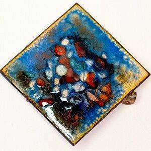 💕2/$30 Vintage Artisan Copper Enamel Brooch Abstract Mosaic Studio MCM